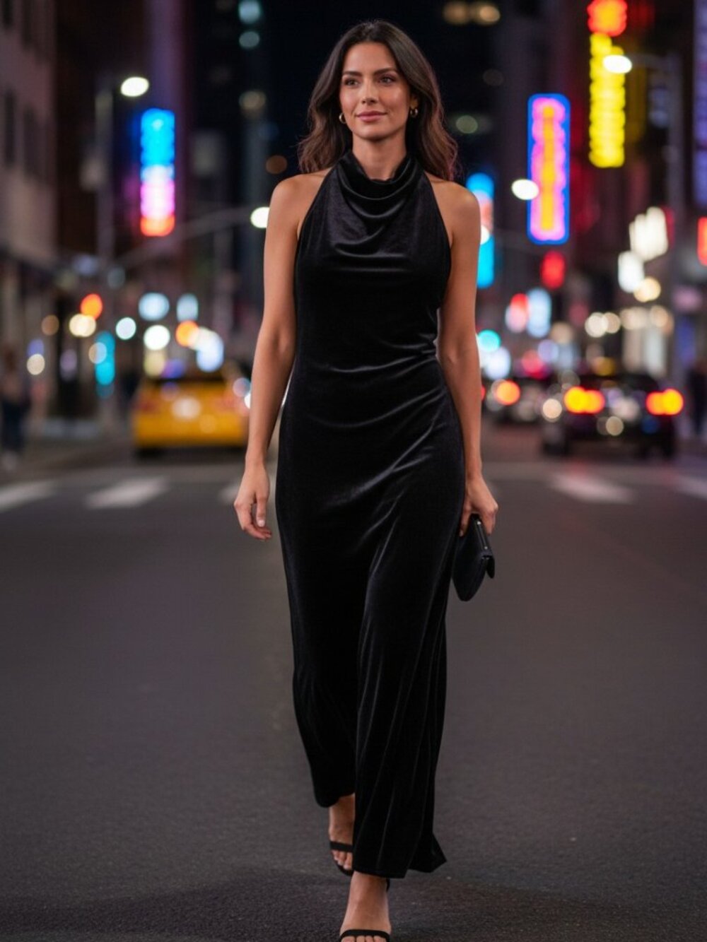 Ramy Brook New York Black Silk Cowl Neck Backless Gown Chain detail size 6